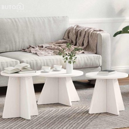 vidaXL Dohányzóasztal 3 pcs Fehér 49 x 49 x 30 cm Tömör fenyőfa