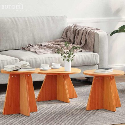 vidaXL Dohányzóasztal 3 pcs Viaszbarna 49 x 49 x 30 cm Tömör fenyőfa