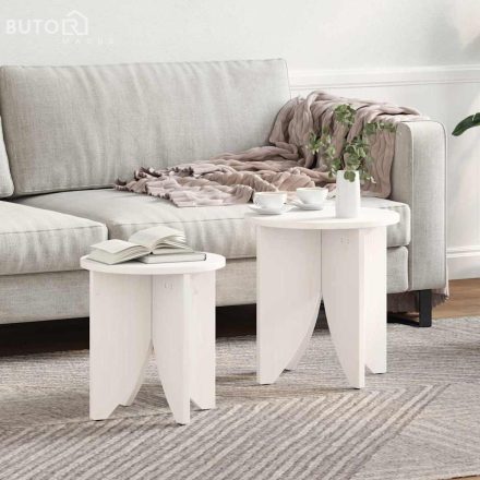 vidaXL Dohányzóasztal 2 pcs Fehér 41.5 x 41.5 x 44 cm Tömör fenyőfa