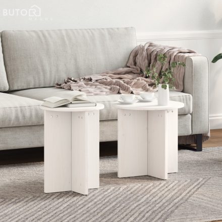 vidaXL Dohányzóasztal 2 pcs Fehér 41.5 x 41.5 x 41 cm Tömör fenyőfa