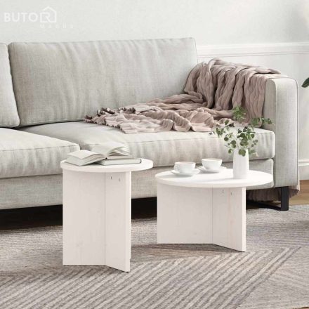 vidaXL Dohányzóasztal 2 pcs Fehér 49 x 49 x 28 cm Tömör fenyőfa
