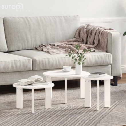 vidaXL Dohányzóasztal 3 pcs Fehér 47.5 x 47.5 x 27 cm Tömör fenyőfa
