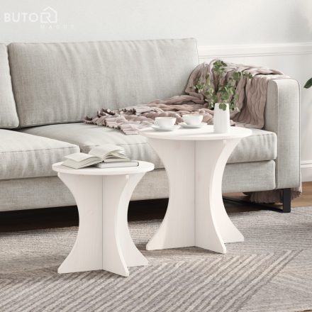 vidaXL Dohányzóasztal 2 pcs Fehér 46 x 46 x 47 cm Tömör fenyőfa