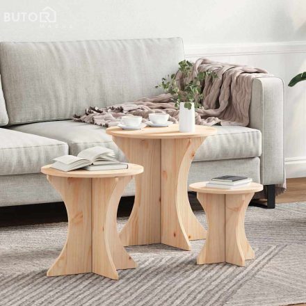 vidaXL Dohányzóasztal 3 pcs Természetes 46 x 46 x 47 cm Tömör fenyőfa