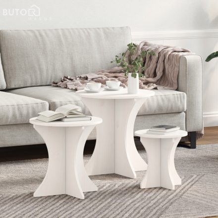 vidaXL Dohányzóasztal 3 pcs Fehér 46 x 46 x 47 cm Tömör fenyőfa