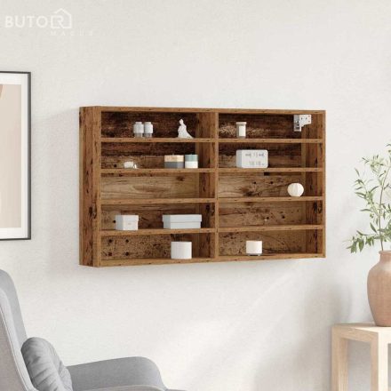 vidaXL Kiállító Szekrény polcokkal Öreg fa 100 x 15 x 58 cm Faanyag