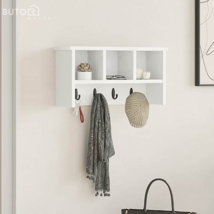 vidaXL Fali Kabáthorog polcokkal Fehér 50 x 16 x 26 cm Faanyag
