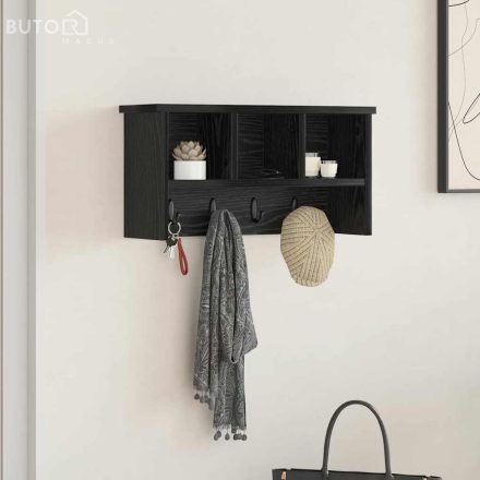 vidaXL Fali Kabáthorog polcokkal Musta tammi 50 x 16 x 26 cm Faanyag