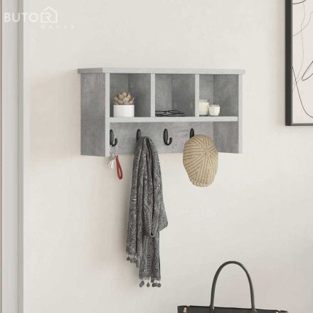 vidaXL Fali Kabáthorog polcokkal Beton szürke 50 x 16 x 26 cm Faanyag