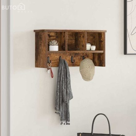 vidaXL Fali Kabáthorog polcokkal Füstölt tölgy 50 x 16 x 26 cm Faanyag