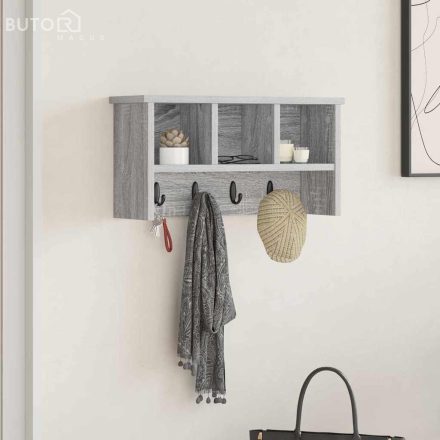 vidaXL Fali Kabáthorog polcokkal Szürke sonoma 50 x 16 x 26 cm Faanyag