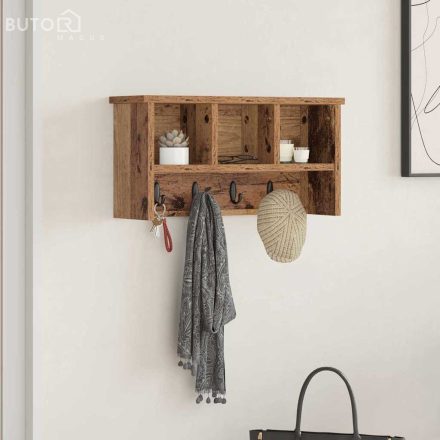 vidaXL Fali Kabáthorog polcokkal Régi fa 50 x 16 x 26 cm Faanyag