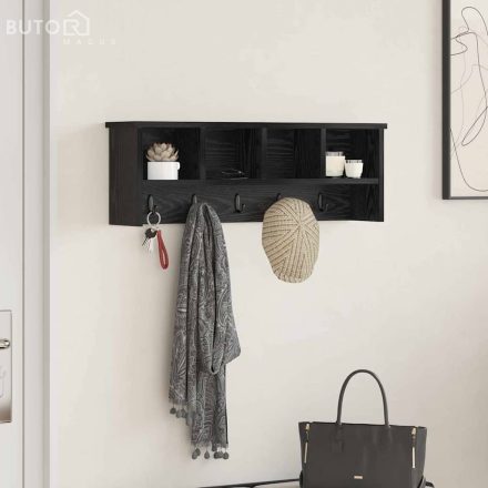 vidaXL Fali Kabáthorog polcokkal Musta tammi 75 x 16 x 26 cm Faanyag