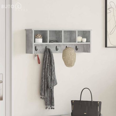 vidaXL Fali Kabáthorog polcokkal Beton szürke 75 x 16 x 26 cm Faanyag
