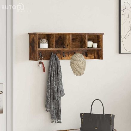 vidaXL Fali Kabáthorog polcokkal Füstölt tölgy 75 x 16 x 26 cm Faanyag