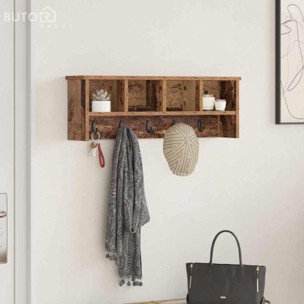 vidaXL Fali Kabáthorog polcokkal Régi fa 75 x 16 x 26 cm Faanyag