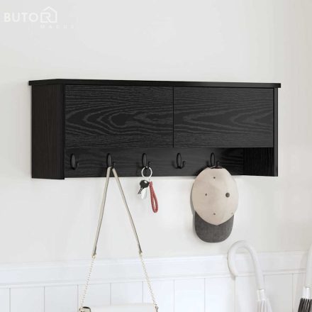 vidaXL Fali Kabáthorog polcokkal Musta tammi 80 x 20 x 30 cm Faanyag