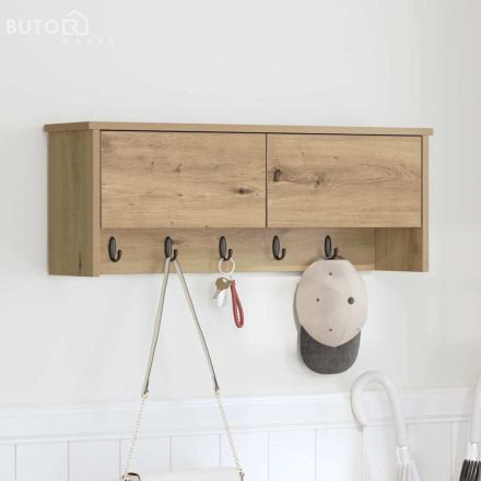 vidaXL Fali Kabáthorog ajtóval kézműves tölgy 80 x 20 x 30 cm Faanyag