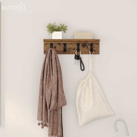 vidaXL Fali Kabáthorog polcokkal Régi fa 40 x 10.5 x 10.5 cm Faanyag