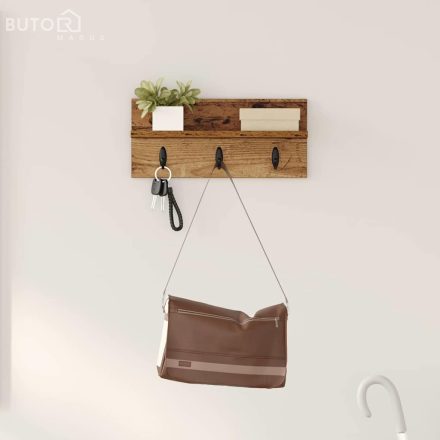 vidaXL Fali Kabáthorog polcokkal Régi fa 40 x 10.5 x 18 cm Faanyag