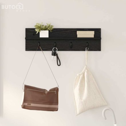 vidaXL Fali Kabáthorog polcokkal Musta tammi 60 x 10.5 x 18 cm Faanyag