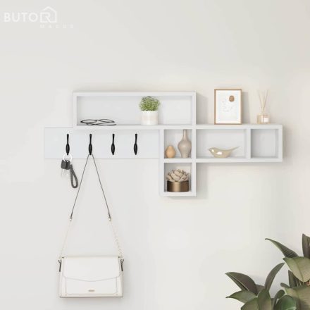 vidaXL Fali Kabáthorog polcokkal Fehér 100 x 12 x 43.5 cm Faanyag
