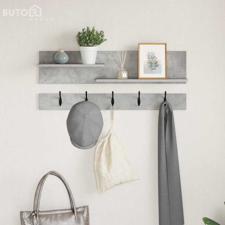 vidaXL Fali Kabáthorog polcokkal Beton szürke 90 x 15 x 36 cm Faanyag