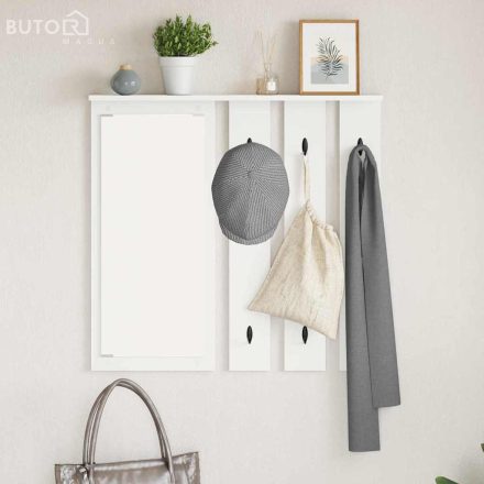 vidaXL Fali Kabáthorog polcokkal Falra szerelhető tükörrel Fehér 84 x 10 x 80 cm Faanyag