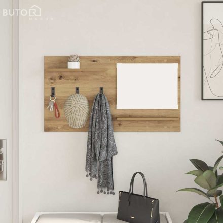 vidaXL Fali Kabáthorog tükörrel kézműves tölgy 90 x 10 x 50 cm Faanyag