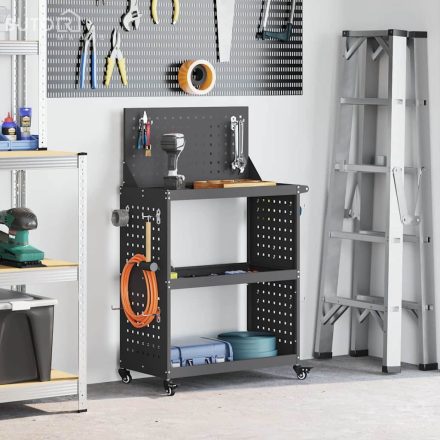 vidaXL Eszköz Kocsi Fekete 65 x 35 x 111 cm Hidegen húzott acél