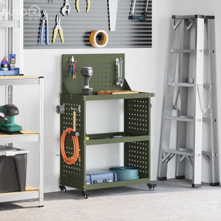 vidaXL Eszköz Kocsi Oliva zöld 65 x 35 x 111 cm Hidegen húzott acél