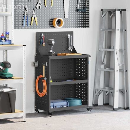 vidaXL Eszköz Kocsi Fekete 65 x 35 x 111 cm Hidegen húzott acél