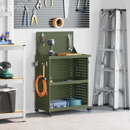 vidaXL Eszköz Kocsi Oliva zöld 65 x 35 x 111 cm Hidegen húzott acél