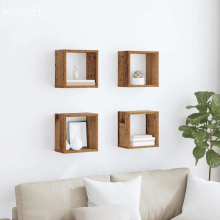 vidaXL Fali Polcok polcokkal 4 pcs Régi fa 26 x 15 x 26 cm Faanyag