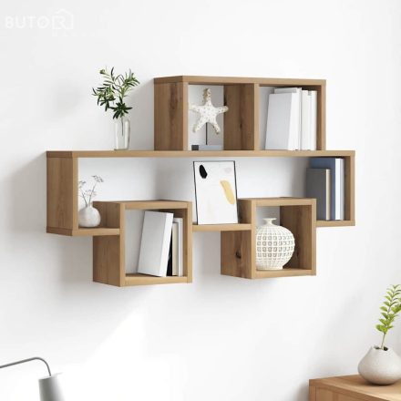 vidaXL Falpolc polcokkal kézműves tölgy 82 x 15 x 51 cm Faanyag