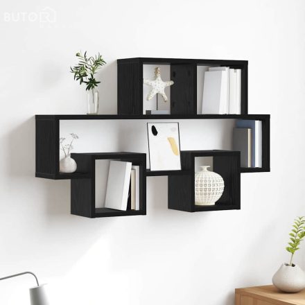 vidaXL Falpolc polcokkal tárolóval Musta tammi 82 x 15 x 51 cm Faanyag