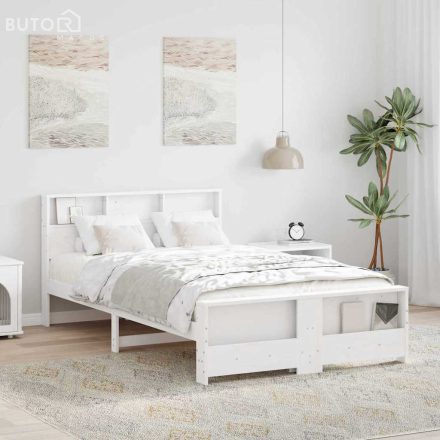 vidaXL Ágykeret fejtámlával Fehér 140 x 190 cm Tömör fenyőfa