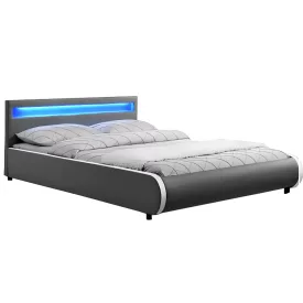   Franciaágy RGB LED világítással, szürke, 160x200, DULCEA