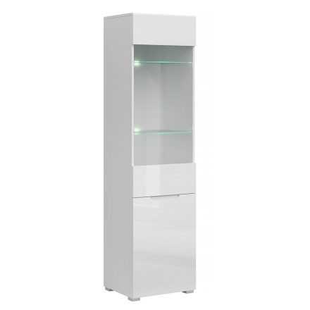 Vitrín 1D1W, fehér/fehér extra magasfényű HG, JOLK