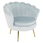 Fotel Art-deco stílusban, szürke-kék Velvet anyag/gold chróm-arany, NOBLIN