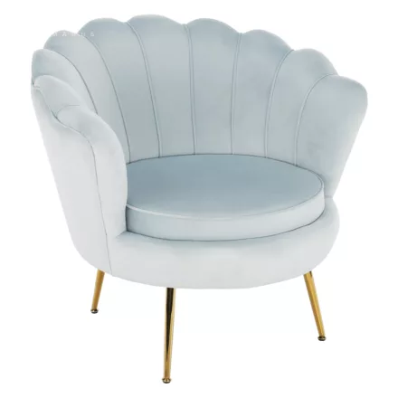 Fotel Art-deco stílusban, szürke-kék Velvet anyag/gold chróm-arany, NOBLIN