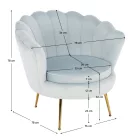Fotel Art-deco stílusban, szürke-kék Velvet anyag/gold chróm-arany, NOBLIN