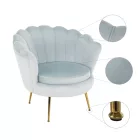 Fotel Art-deco stílusban, szürke-kék Velvet anyag/gold chróm-arany, NOBLIN