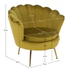 Fotel Art-deco stílusban, mustár színű Velvet anyag/gold chróm-arany, NOBLIN