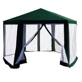   Kerti pavilon sátor, 3,9x2,5x3,9m, zöld/fehér, RINGE TYP 1+6 oldal