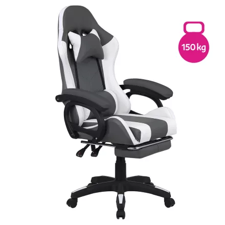 Irodai/gamer szék RGB LED világítással, fekete/fehér, JOVELA