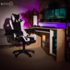 Irodai/gamer szék RGB LED világítással, fekete/fehér, JOVELA