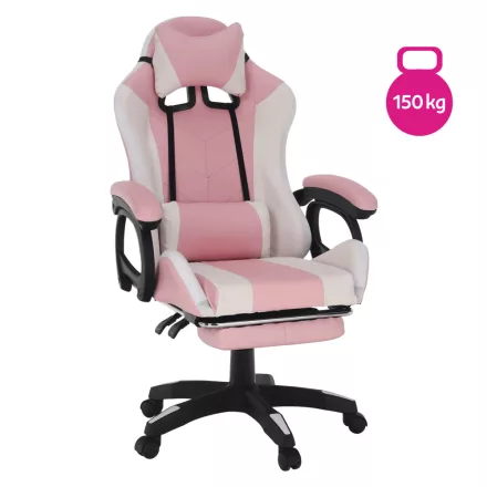 Irodai/gamer szék RGB LED világítással, rózsaszín/fehér, JOVELA