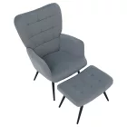 Fotel lábtartóval, szürke Velvet szövet/fekete, HABEN