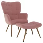 Fotel lábtartóval, rózsaszín Velvet szövet/tölgy, HABEN